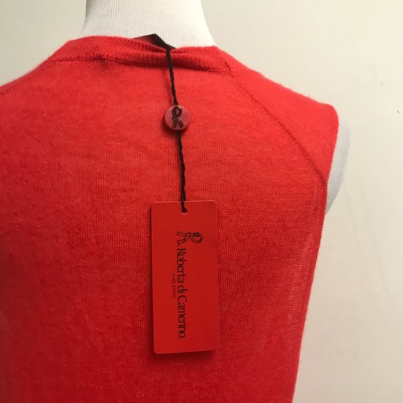Roberta di Camerino red cashmere linen sleeveless scoop neck knit top 40 NWT - Picture 4 of 7